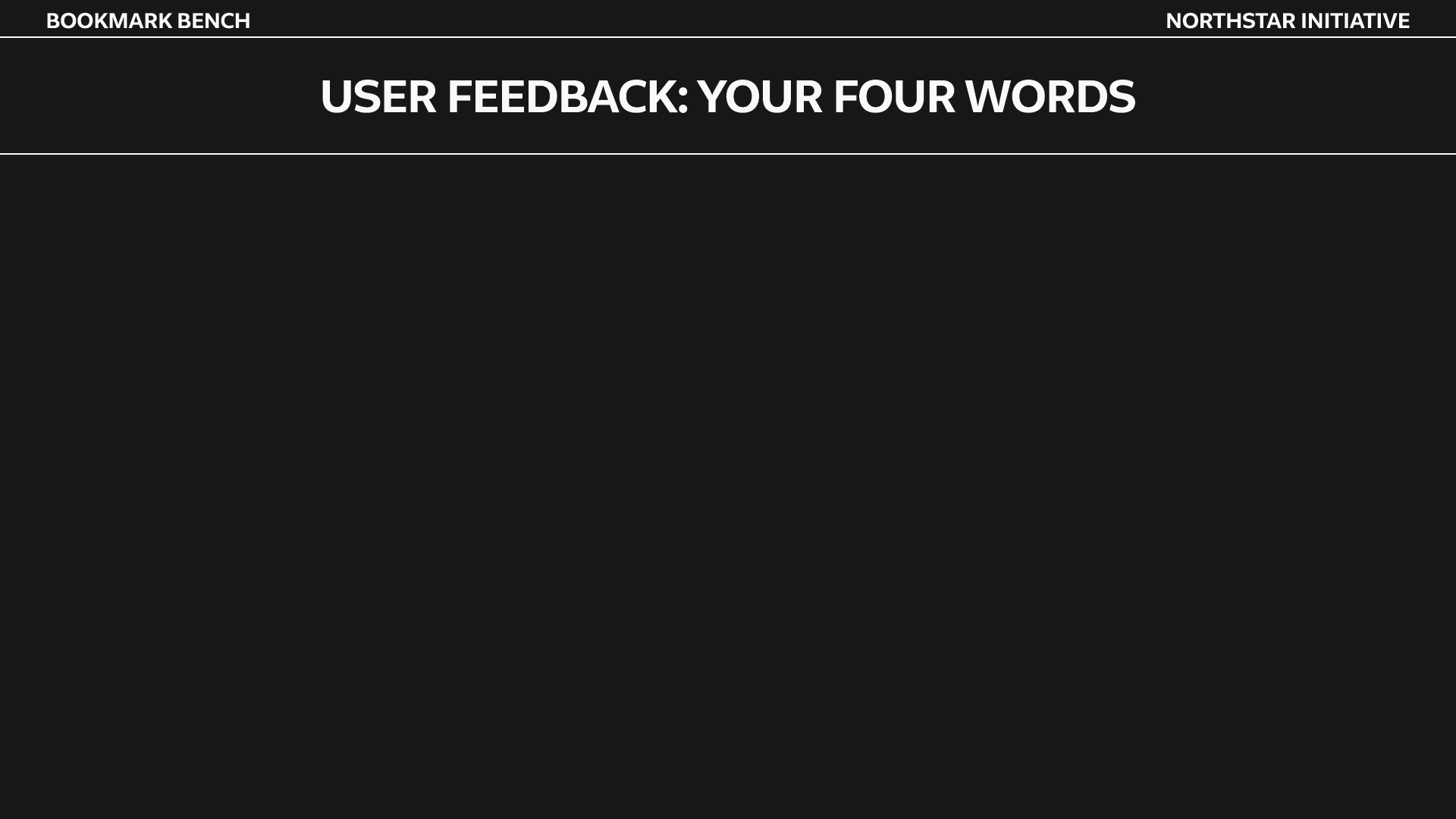 The four most often used words to describe the experience with the Bookmark bench are: curious, engaging, satisfying, and informative.